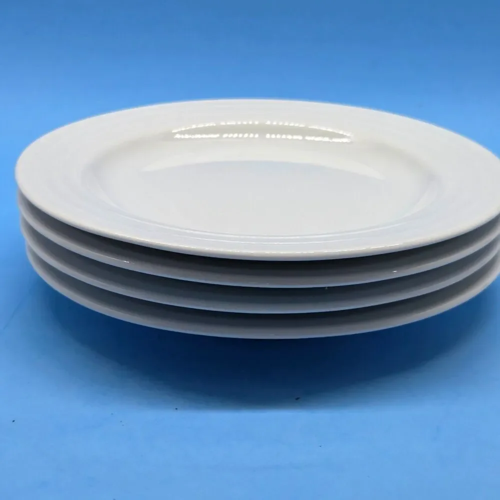 Crate & Barrel Roulette Salad Plates White Spal Porcelain 8 1/4